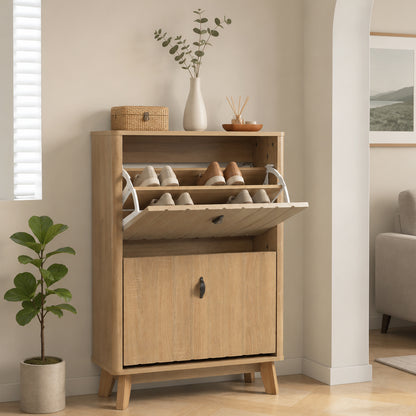 Semiocthome Modern Shoe Cabinet with 2 Flip Drawers Hidden Narrow Shoe Storage for Entryway, Oak