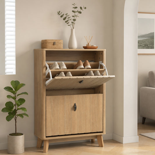 Semiocthome Modern Shoe Cabinet with 2 Flip Drawers Hidden Narrow Shoe Storage for Entryway, Oak