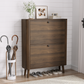 Semiocthome 31.5" Shoe Cabinet with 2 Flip Drawers, Curved Edge and Grille Stripe, Entryway, Walnut