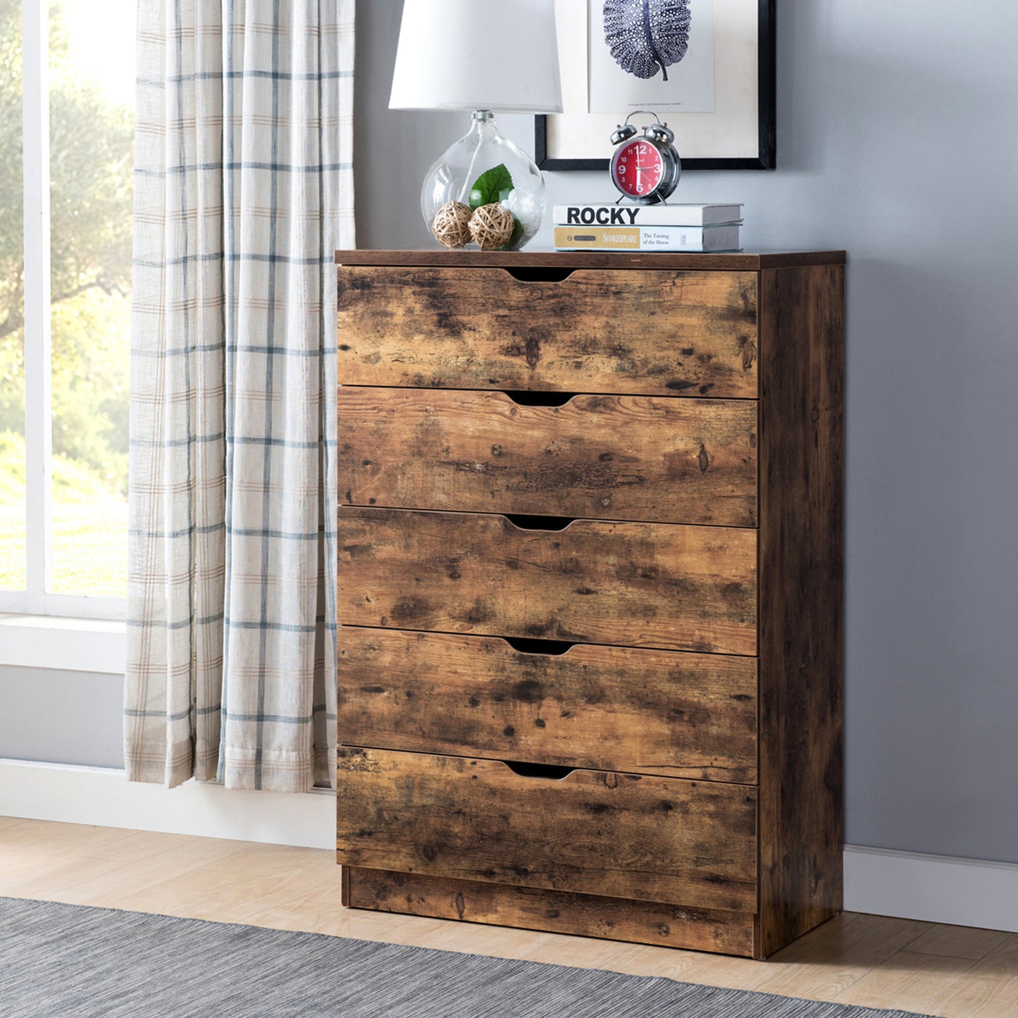 Semiocthome 5 Drawer Dresser Modern Storage Drawer Wood Organizer for Bedroom