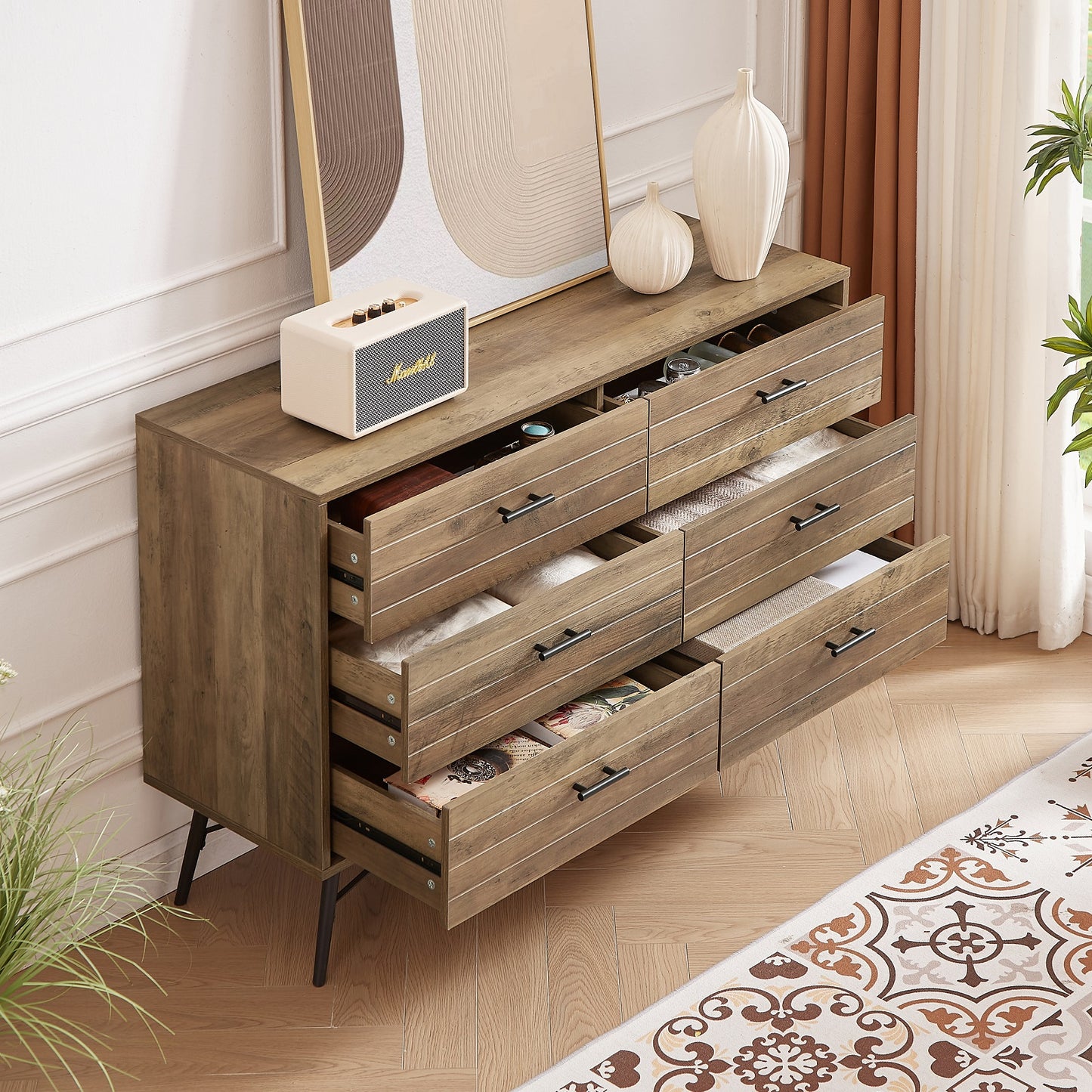 Algherohein Modern Dressers for Bedroom,Chest of 6 Drawers,Storage Cabinet for Living Room