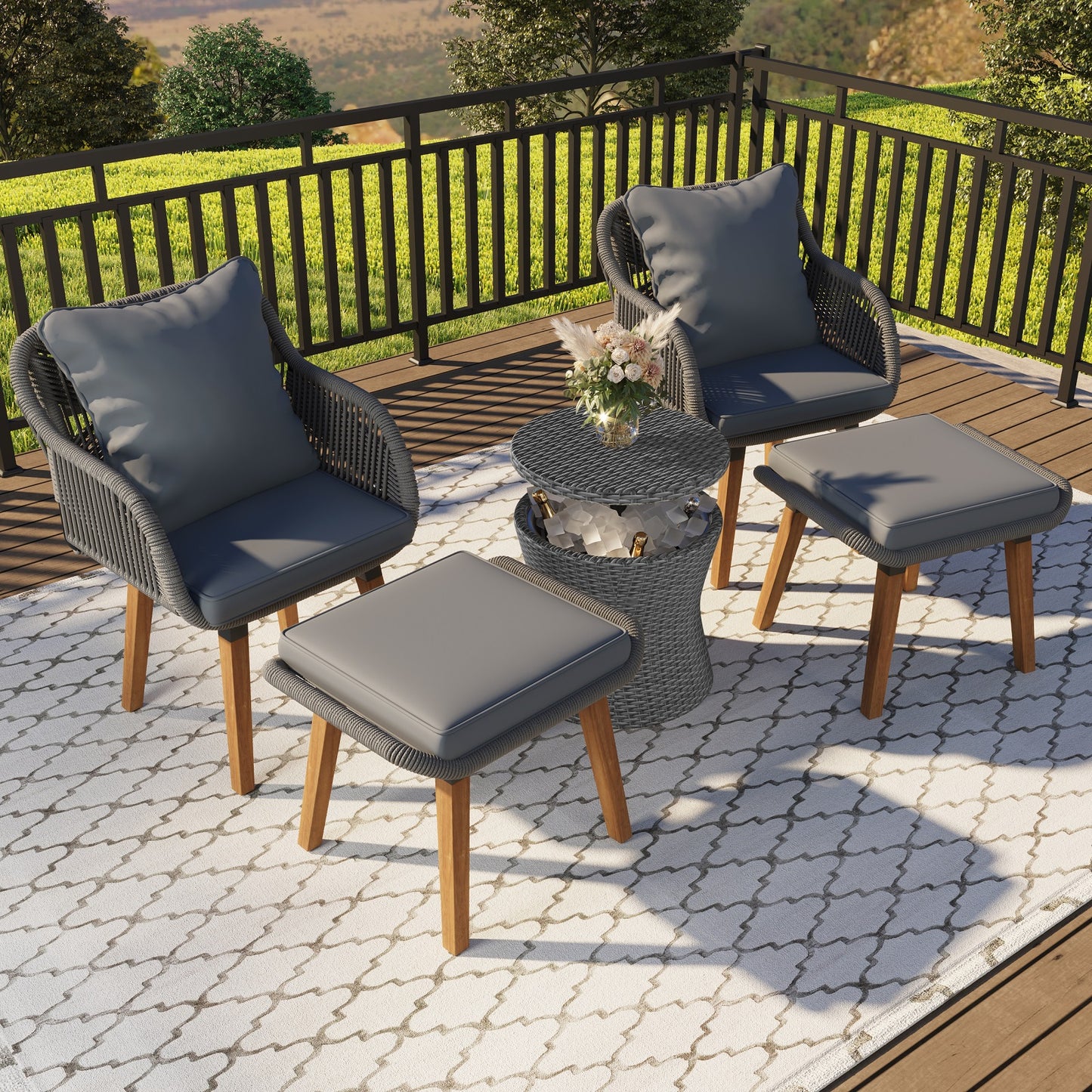 Algherohein Rattan 2-Seat Patio Furniture Set with Rocking Chairs,3 Piece Outdoor Patio Set