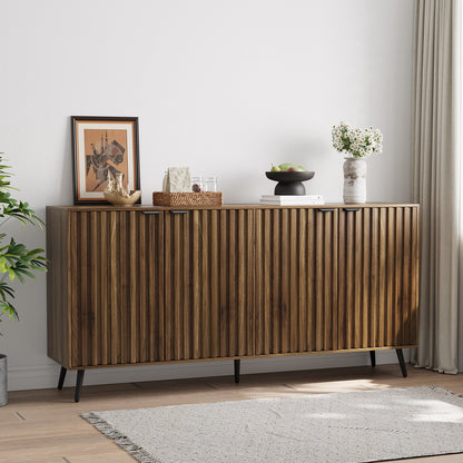 Semiocthome Sideboard Storage Cabinet with 4 Fluted Doors and 2 Shelves, Kitchen, Dining Room, Walnut