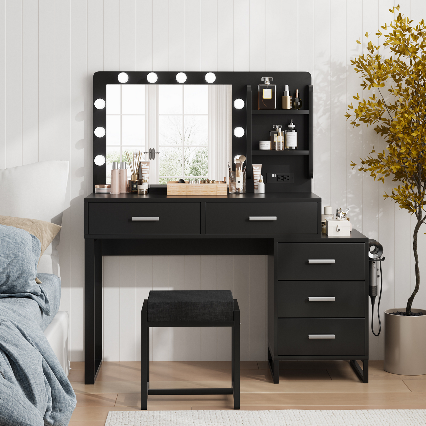 Algherohein Vanity Set with Mirror and Charging Station,Modern Makeup Vanity for Bedroom