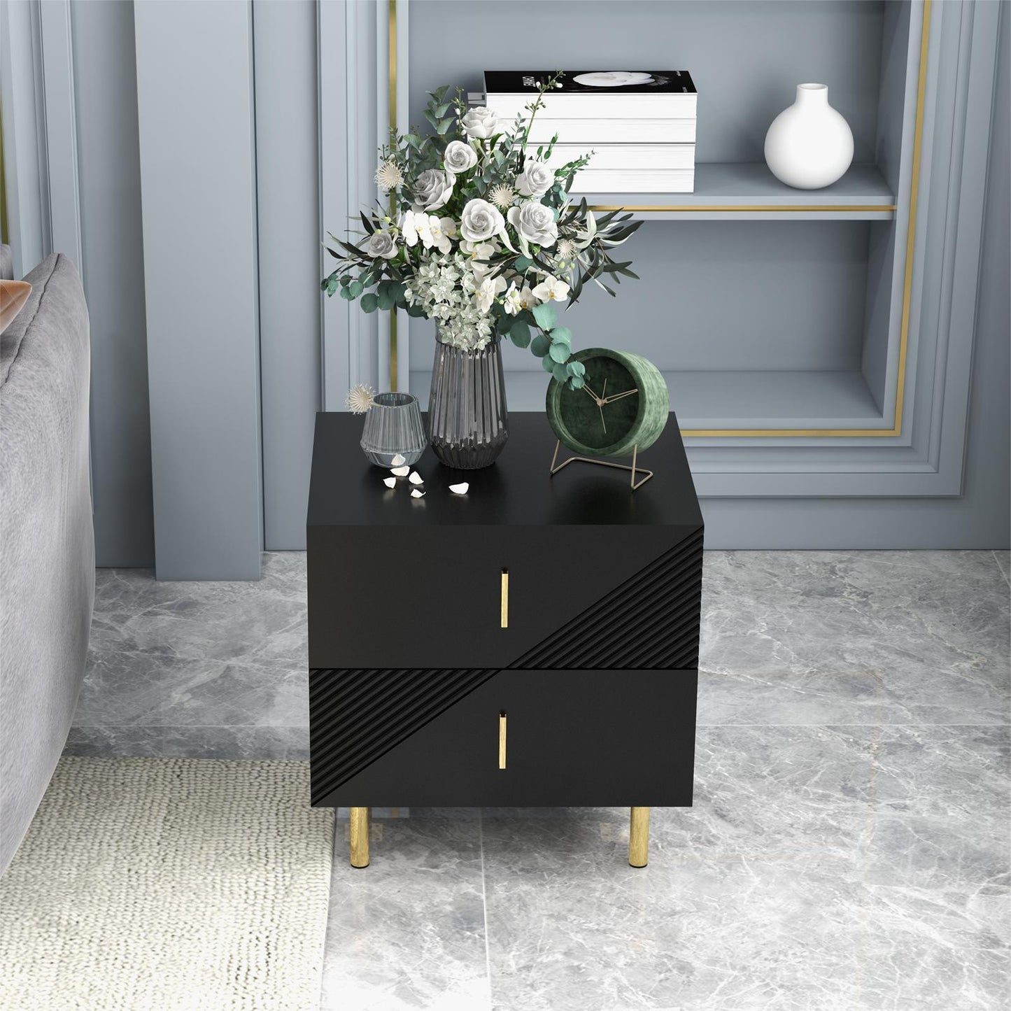 Smuxee Wood Modern 2-Drawers Nightstands Table,Bedside Table End Table for Bedroom