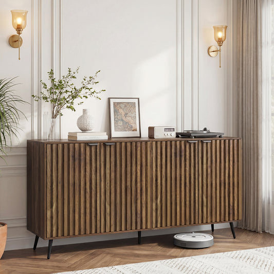 Smart FENDEE Sideboard Buffet Cabinet with Adjustable Shelf and 4 Doors,Living Room,Kitchen,Walnut