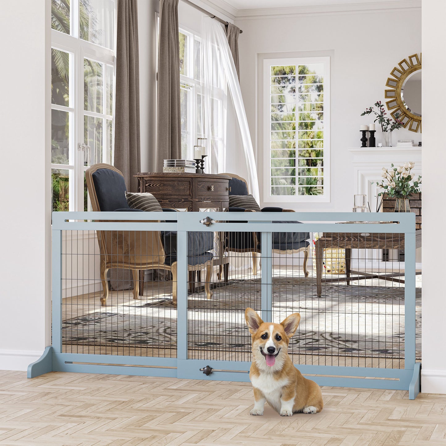Smart FENDEE Extra Wide Freestanding Dog Gate Wood Pet Gate,Indoor, 72" W x 27.25" H