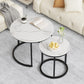 Algherohein Round Nesting Coffee Table Modern Marble Top Set of 2 for Living Room White