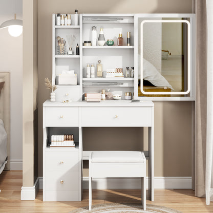 Semiocthome Modern Vanity Set with Mirror, Power Station, Hair Dryer Bracket,
