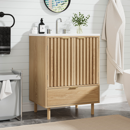 Smuxee Bathroom Vanity with Sink, Freestanding Wood Bathroom Storage Cabinet with Drawer & Doors