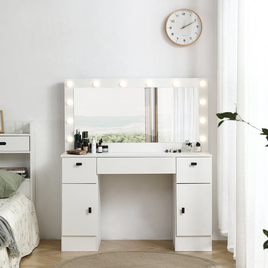 Semiocthome Modern Makeup Vanity Table with 3 Color LED Mirror,3 Drawers,2 Storage Cabinet,White