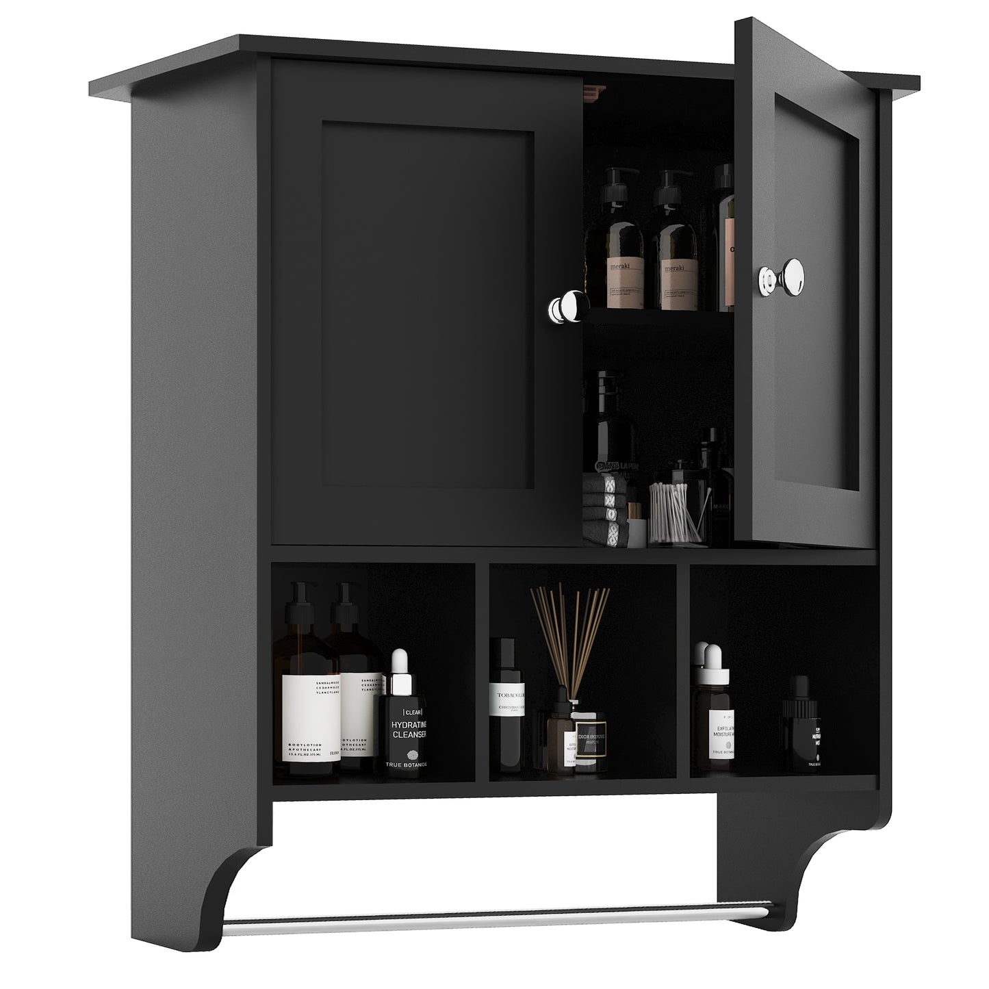 Smuxee Bathroom Storage Cabinet Organizer with Adjustable Shelf and Towel Bar