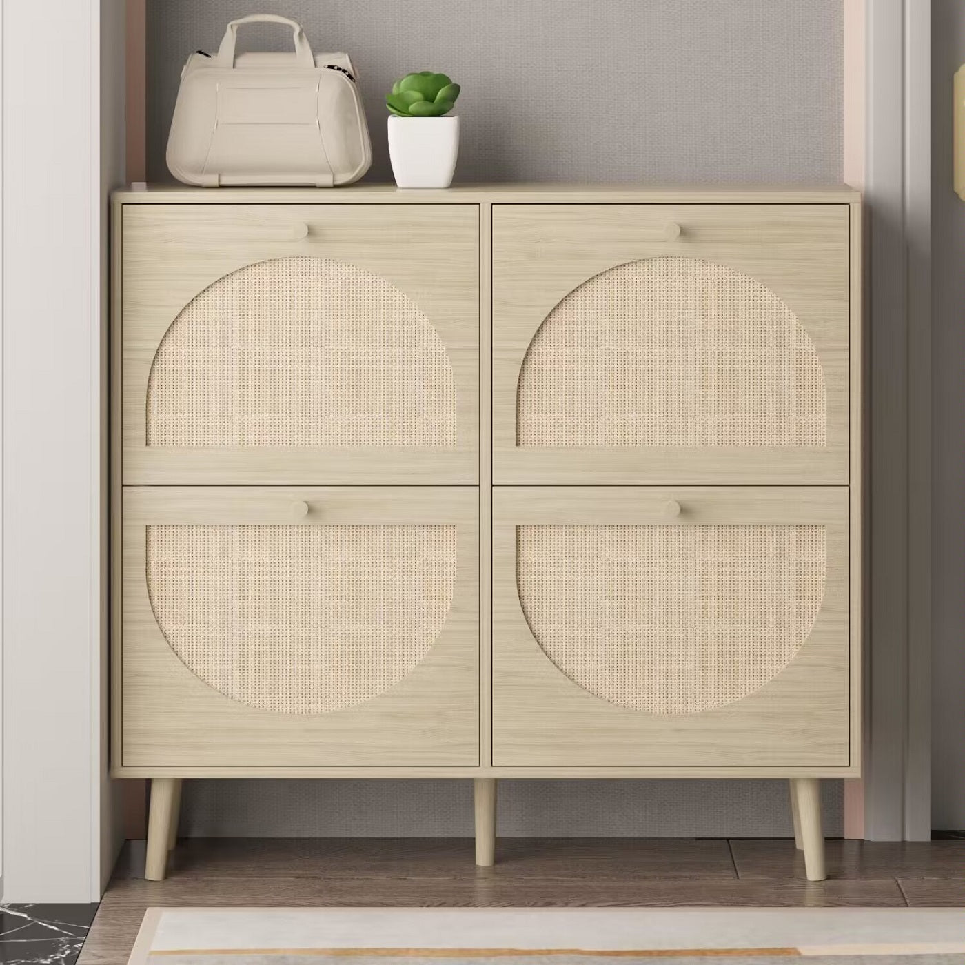 Algherohein Rattan Shoe Storage Cabinet, Shoe Rack Cabinet for Entryway,Natural