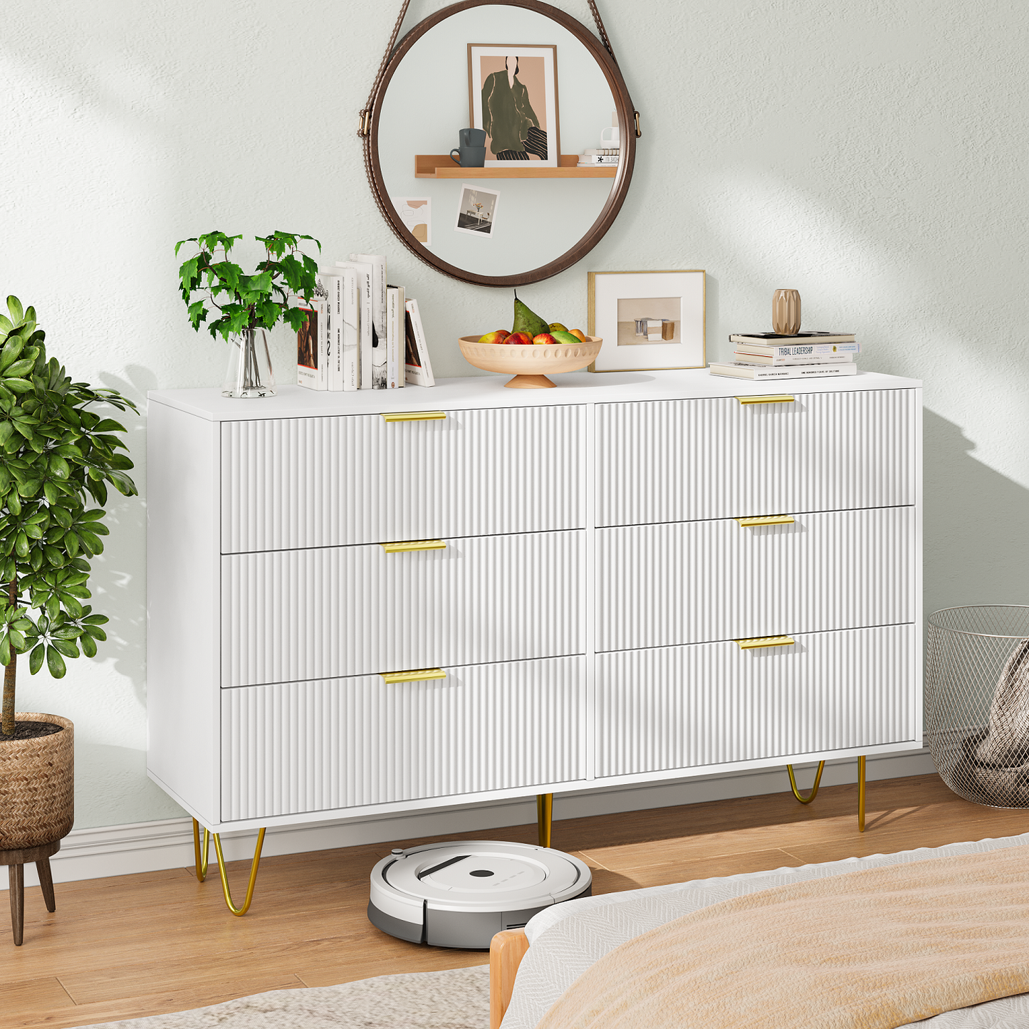 Algherohein 6 Drawers Dressers for Bedroom,Double Chest of Drawers