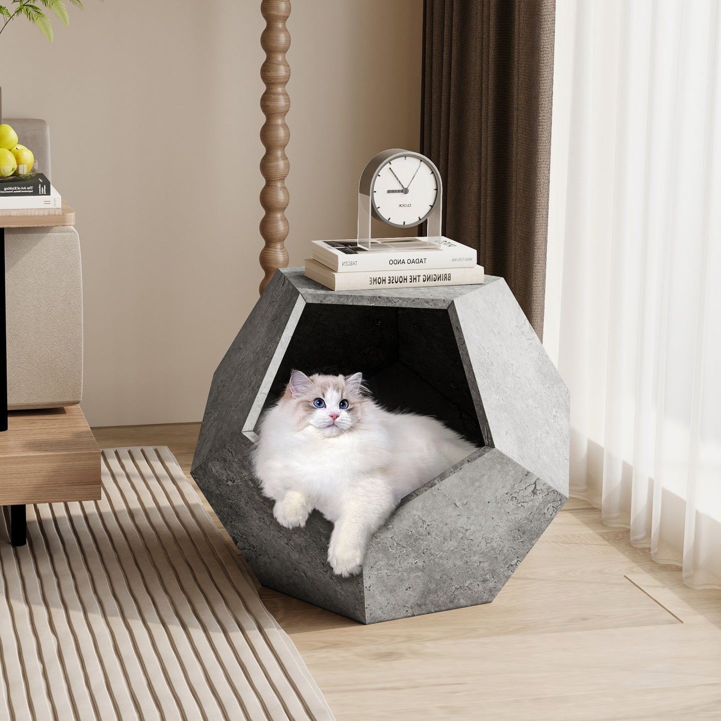 Algherohein Indoor Cat House Pet End Table,Wood Cat Bed Furniture for Living Room Bedroom