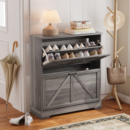 Algherohein Farmhouse Shoe Cabinet Entryway,Shoe Storage Cabinet with 2 Flip Drawers,Gray