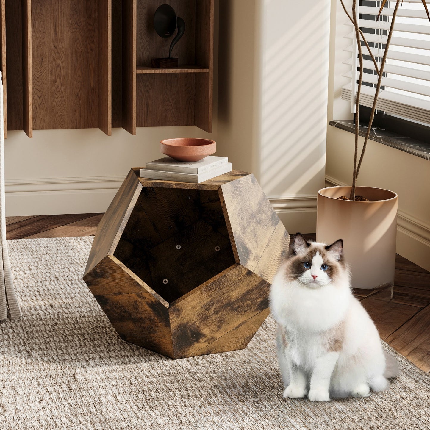 Algherohein Indoor Cat House Pet End Table,Wood Cat Bed Furniture for Living Room Bedroom