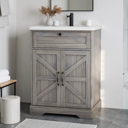 Smuxee 24" Bathroom Vanity with Integrated Sink Top, Bathroom Storage Cabinet with Flip Drawer & Doors