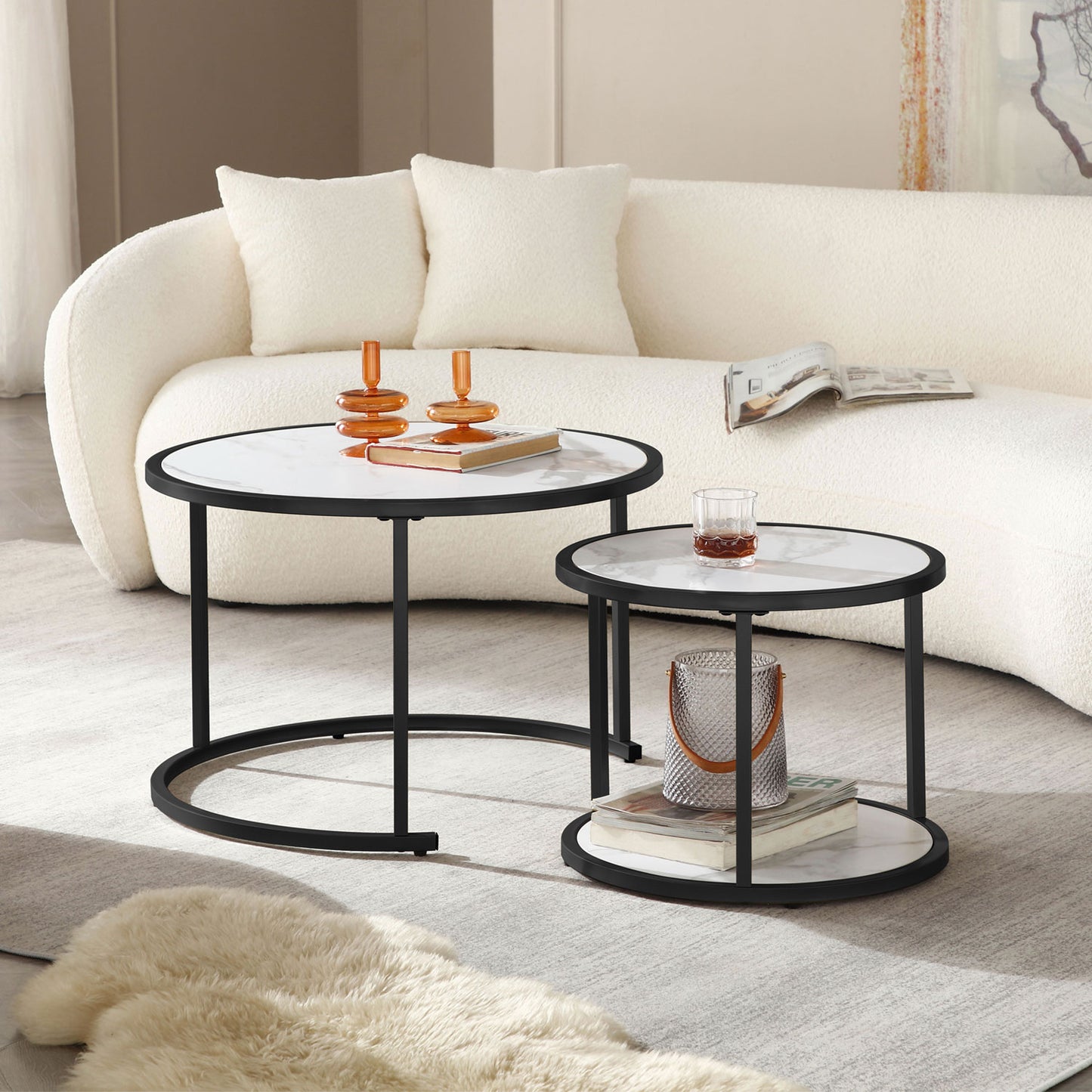 Smart FENDEE Modern Wood Nesting Coffee Table