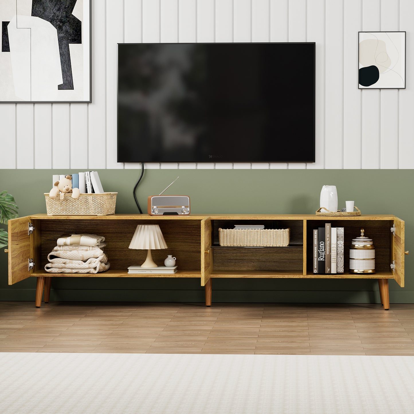 Semiocthome 70" TV Stand with Storage Mid Century Entertainment Center for Living Room, Natural