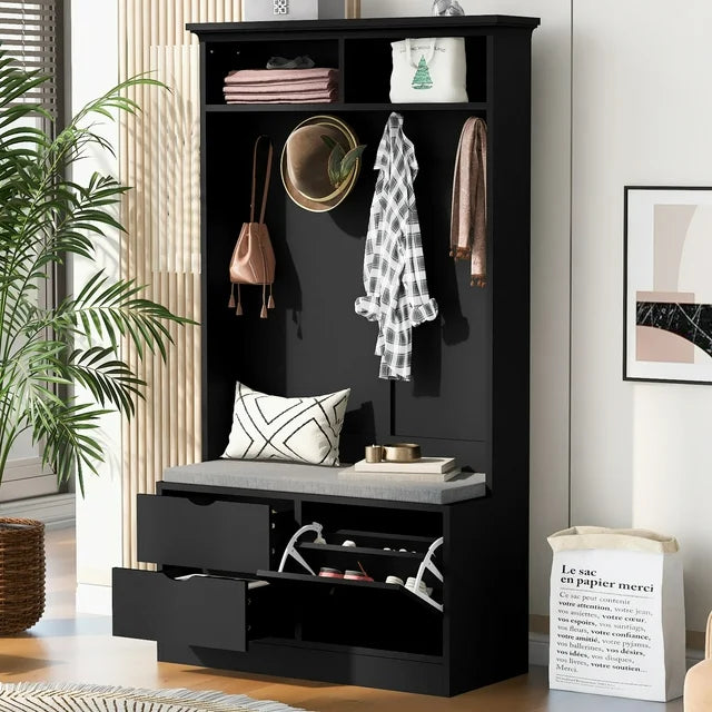 Smart FENDEE 71" Entryway Hall Tree with Coat Rack and Shoe Storage Bench, 4 Sturdy Hooks