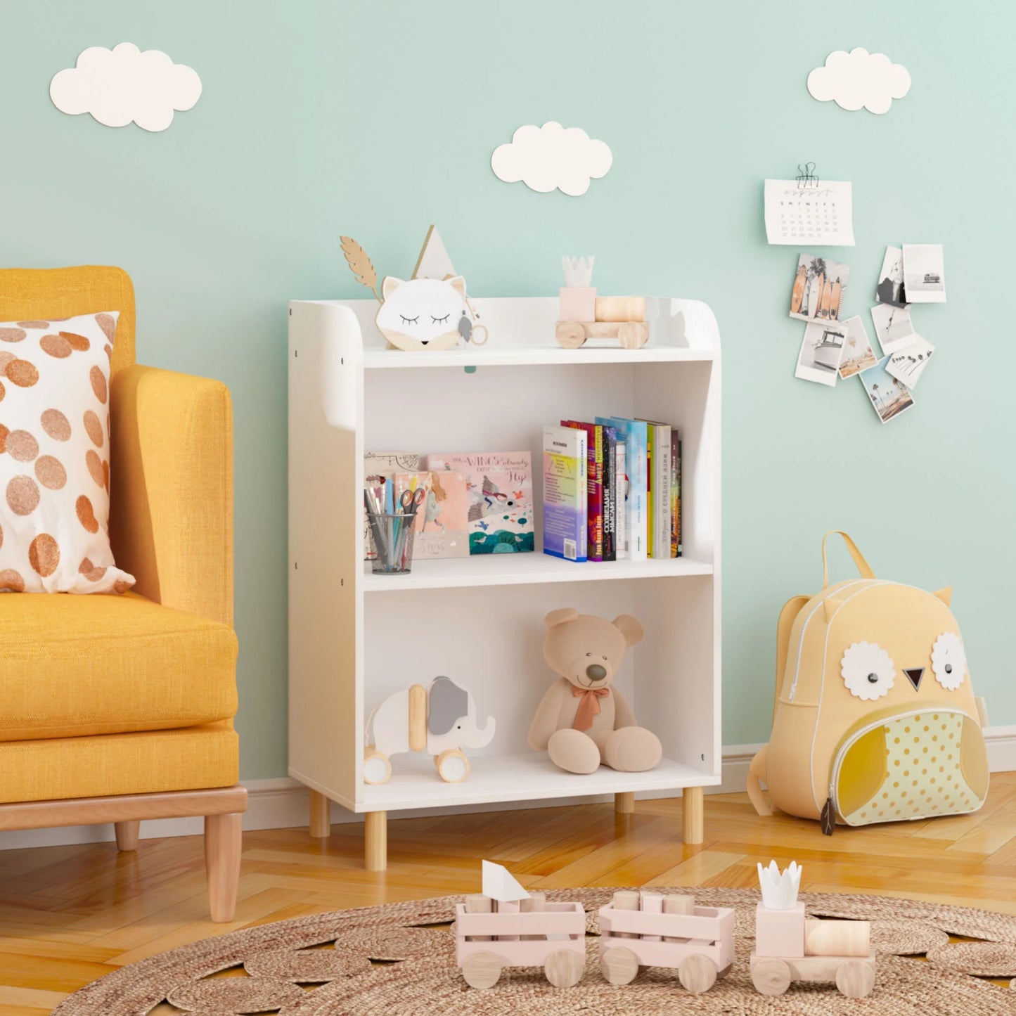 Smart FENDEE Wooden Kids Bookcase,Toy Box for Kids Room