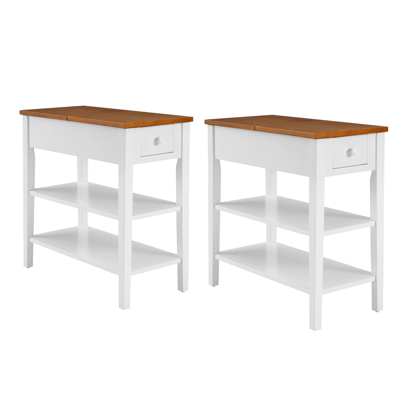 Smart FENDEE End Table with Charging Station and 1 Drawer, 2 Shelf, Solid Wood Legs, Bedroom,11.8"*24"*24.2"