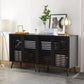 Smart FENDEE Modern Storage Cabinet with 2 Hollowed-Out Doors and 2-Tier Cupboard in Black,15.74"L