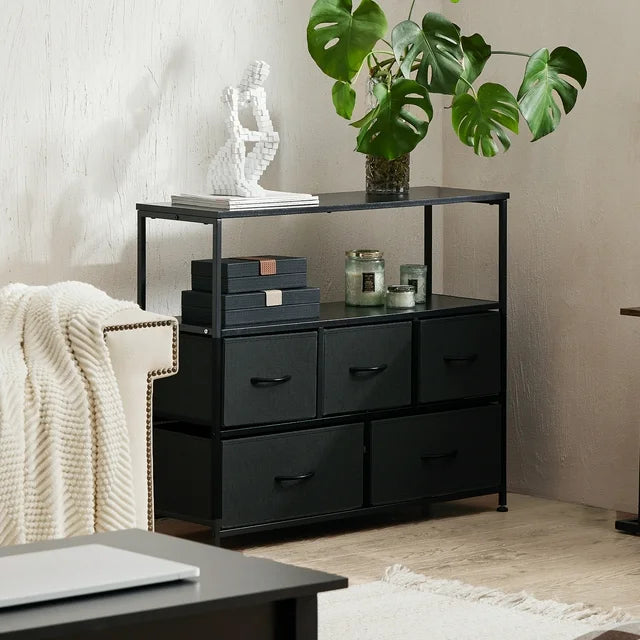 Smart FENDEE Drawers Fabric Dresser Cabinet Storage Organizers and Wood Top , Bedroom, Adult