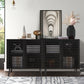 Smart FENDEE Modern Storage Cabinet with 2 Hollowed-Out Doors and 2-Tier Cupboard in Black,15.74"L