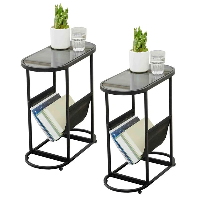 Smart FENDEE Oval Small Side Table with Magazines Organizer Storage Space for Bedroom