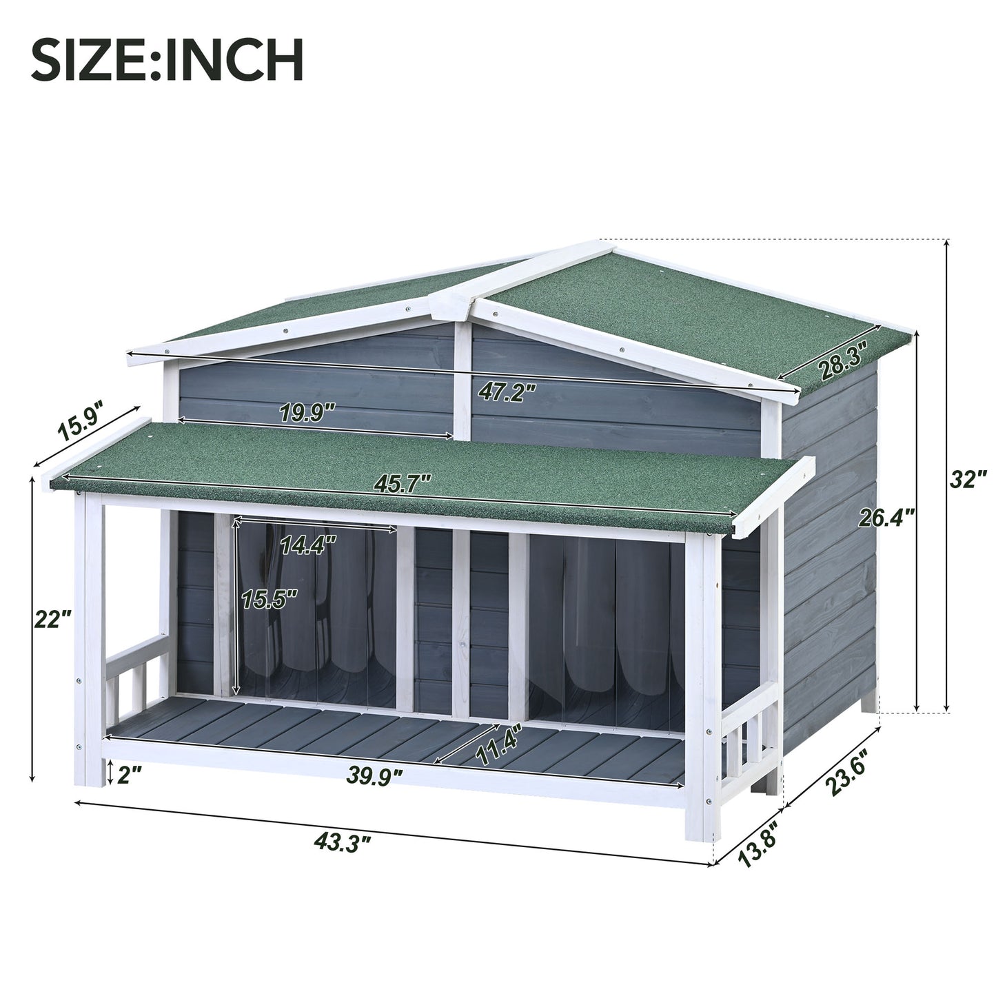 Smart FENDEE 47.2" Large Wood Dog House Pet Log Cabin Home with Porch Deck, Outdoor