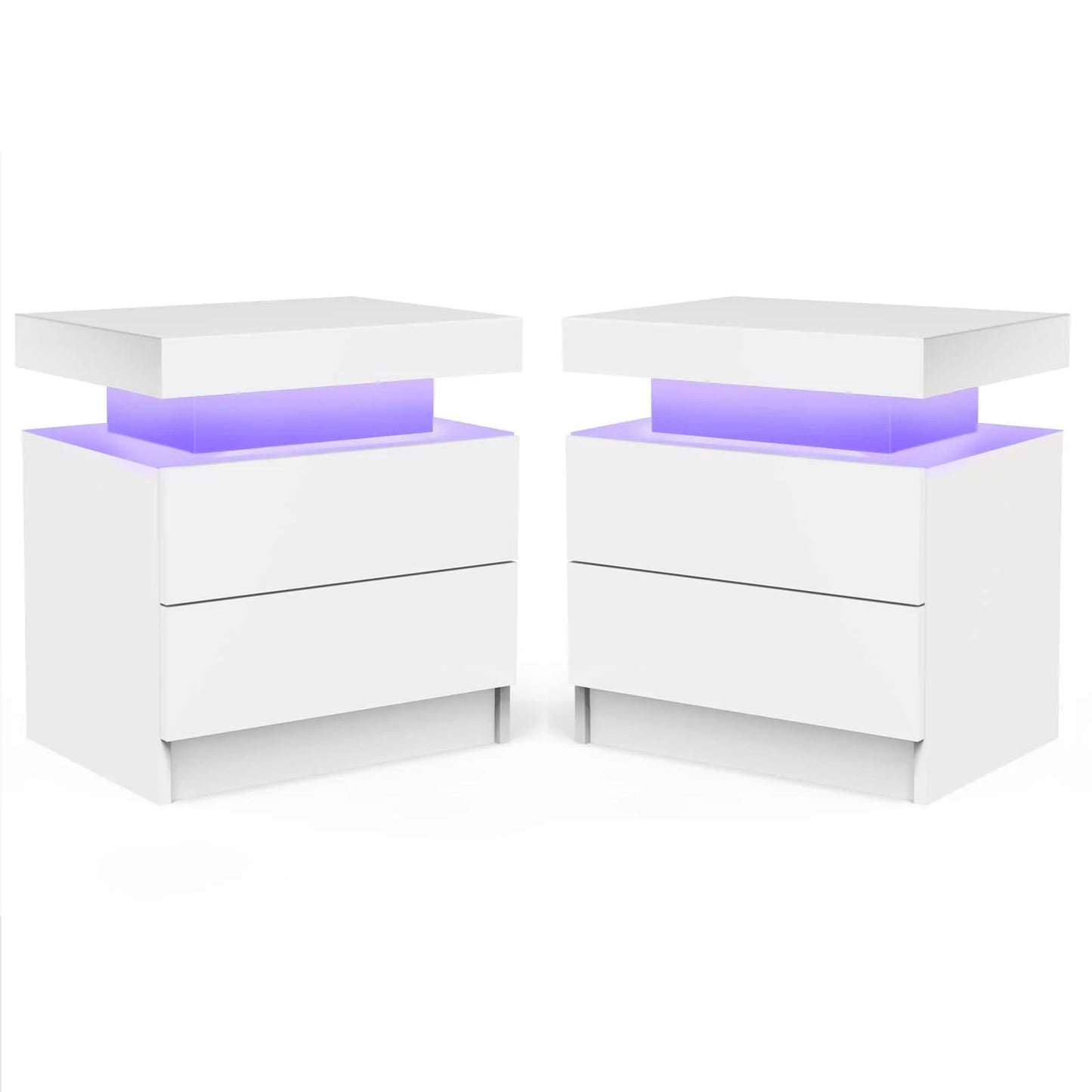Smuxee Modern Wood LED Nightstand with 2 Drawers, End Tables for Living Room or Bedroom