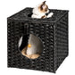 Algherohein Rattan Cat Houses for Indoors,Pet Cat Tunnel Toys Gifts,Cat Crate Bed and Nest