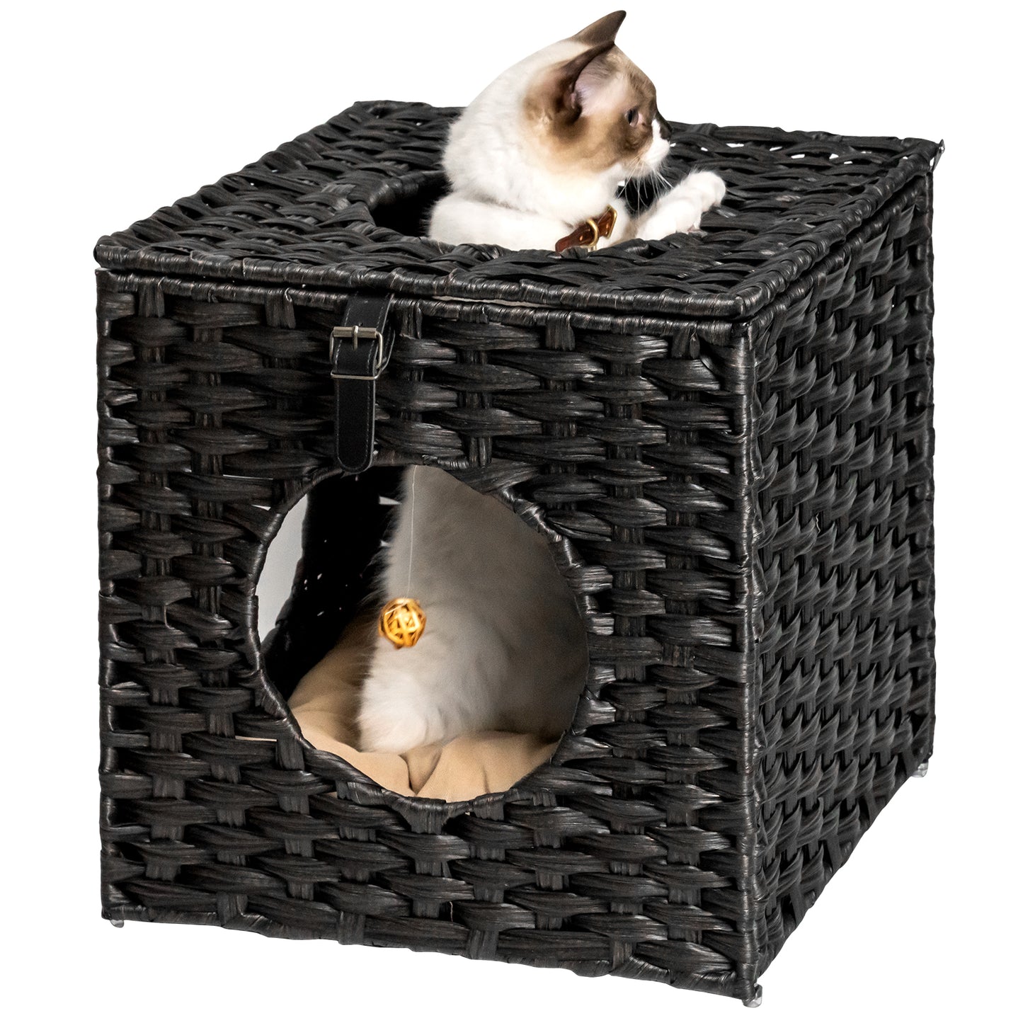 Algherohein Rattan Cat Houses for Indoors,Pet Cat Tunnel Toys Gifts,Cat Crate Bed and Nest