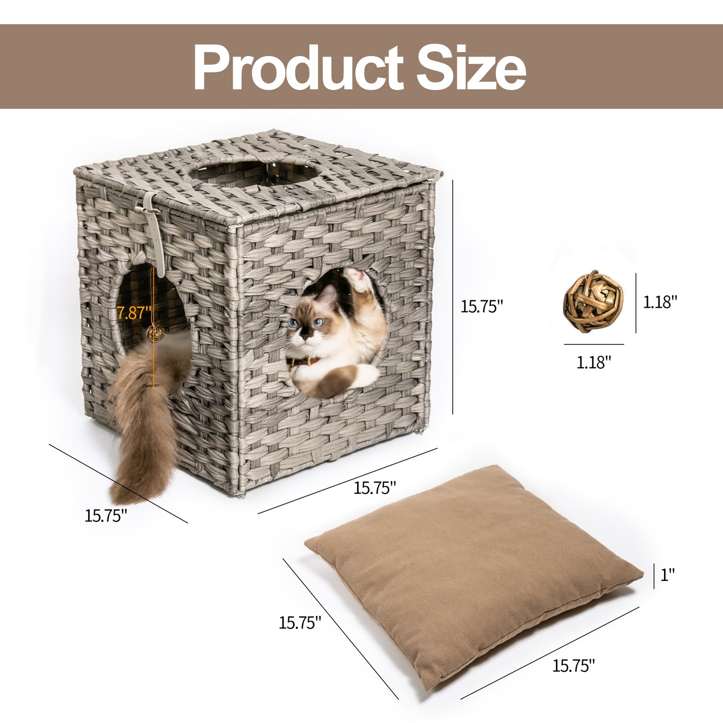 Algherohein Rattan Cat Houses for Indoors,Pet Cat Tunnel Toys Gifts,Cat Crate Bed and Nest