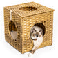 Algherohein Rattan Cat Houses for Indoors,Pet Cat Tunnel Toys Gifts,Cat Crate Bed and Nest