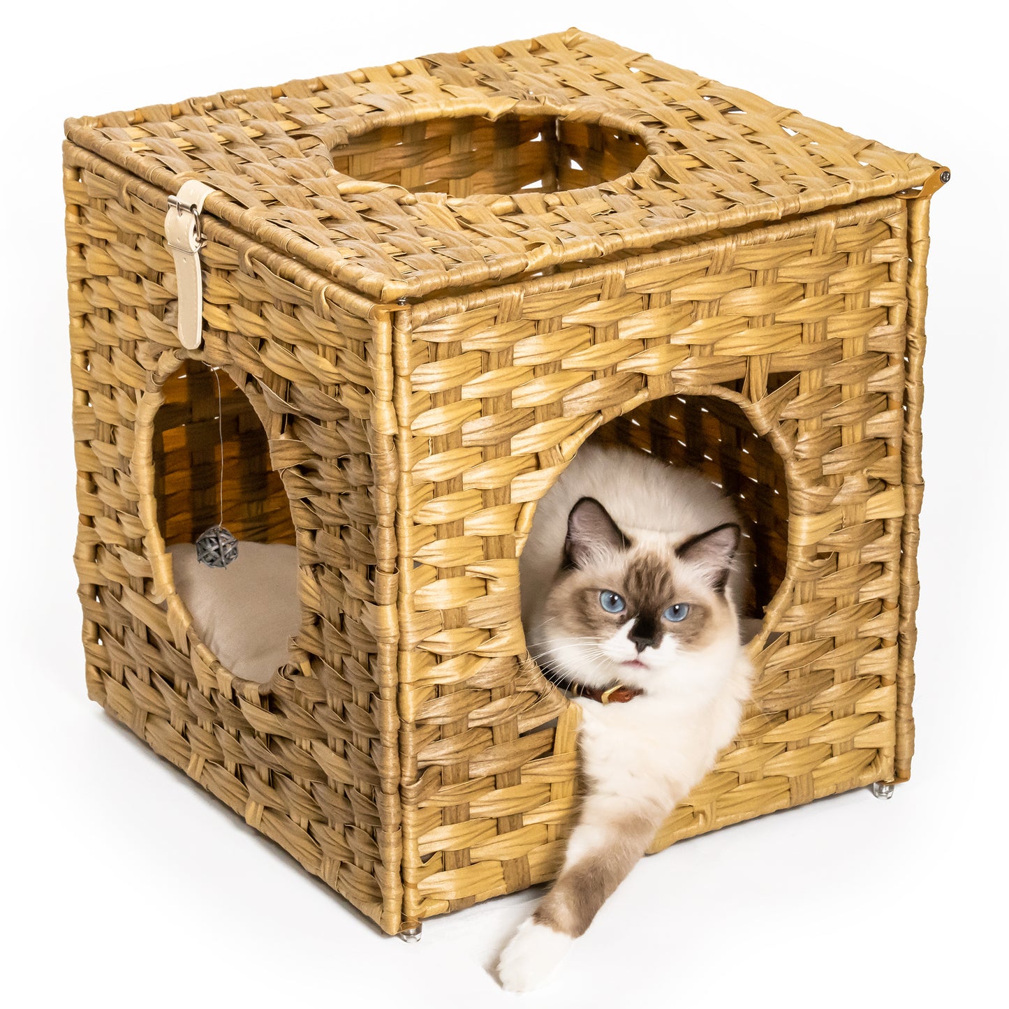 Algherohein Rattan Cat Houses for Indoors,Pet Cat Tunnel Toys Gifts,Cat Crate Bed and Nest
