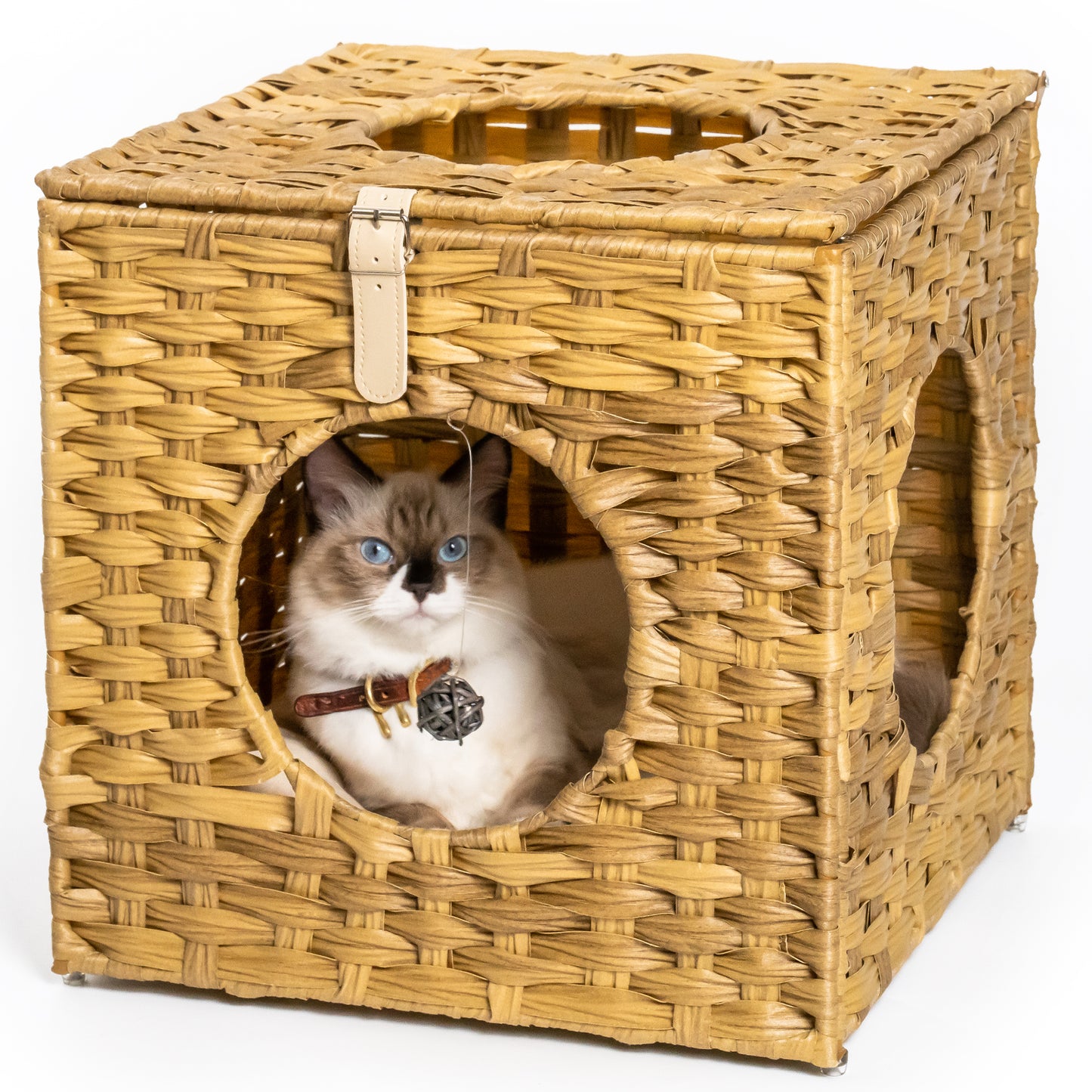 Algherohein Rattan Cat Houses for Indoors,Pet Cat Tunnel Toys Gifts,Cat Crate Bed and Nest