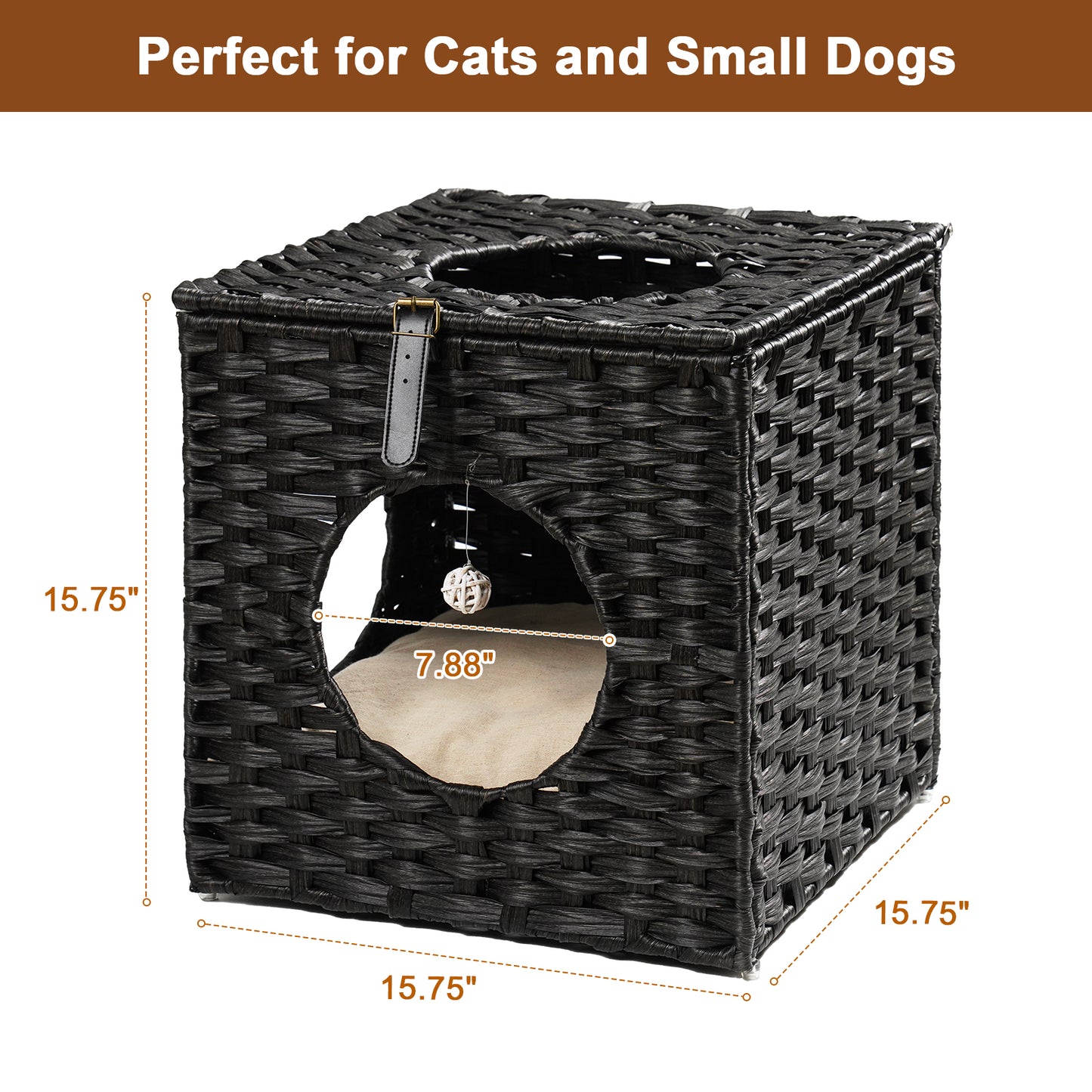 Algherohein Rattan Cat Houses for Indoors,Pet Cat Tunnel Toys Gifts,Cat Crate Bed and Nest