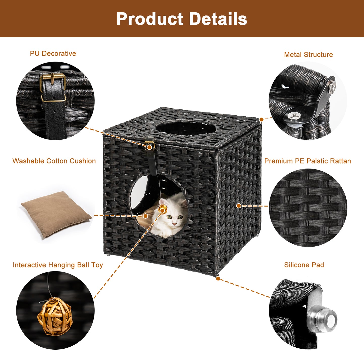 Algherohein Rattan Cat Houses for Indoors,Pet Cat Tunnel Toys Gifts,Cat Crate Bed and Nest