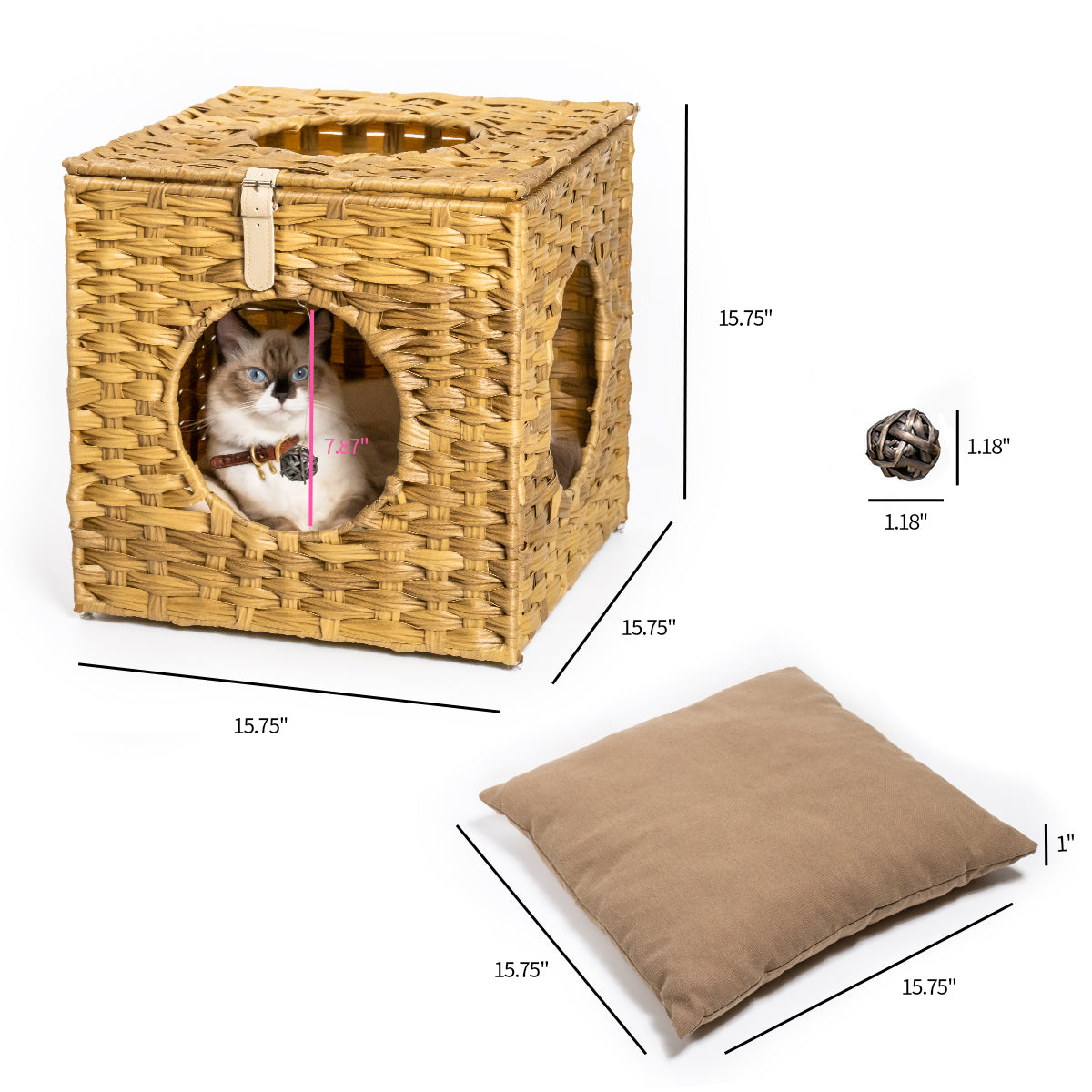 Algherohein Rattan Cat Houses for Indoors,Pet Cat Tunnel Toys Gifts,Cat Crate Bed and Nest