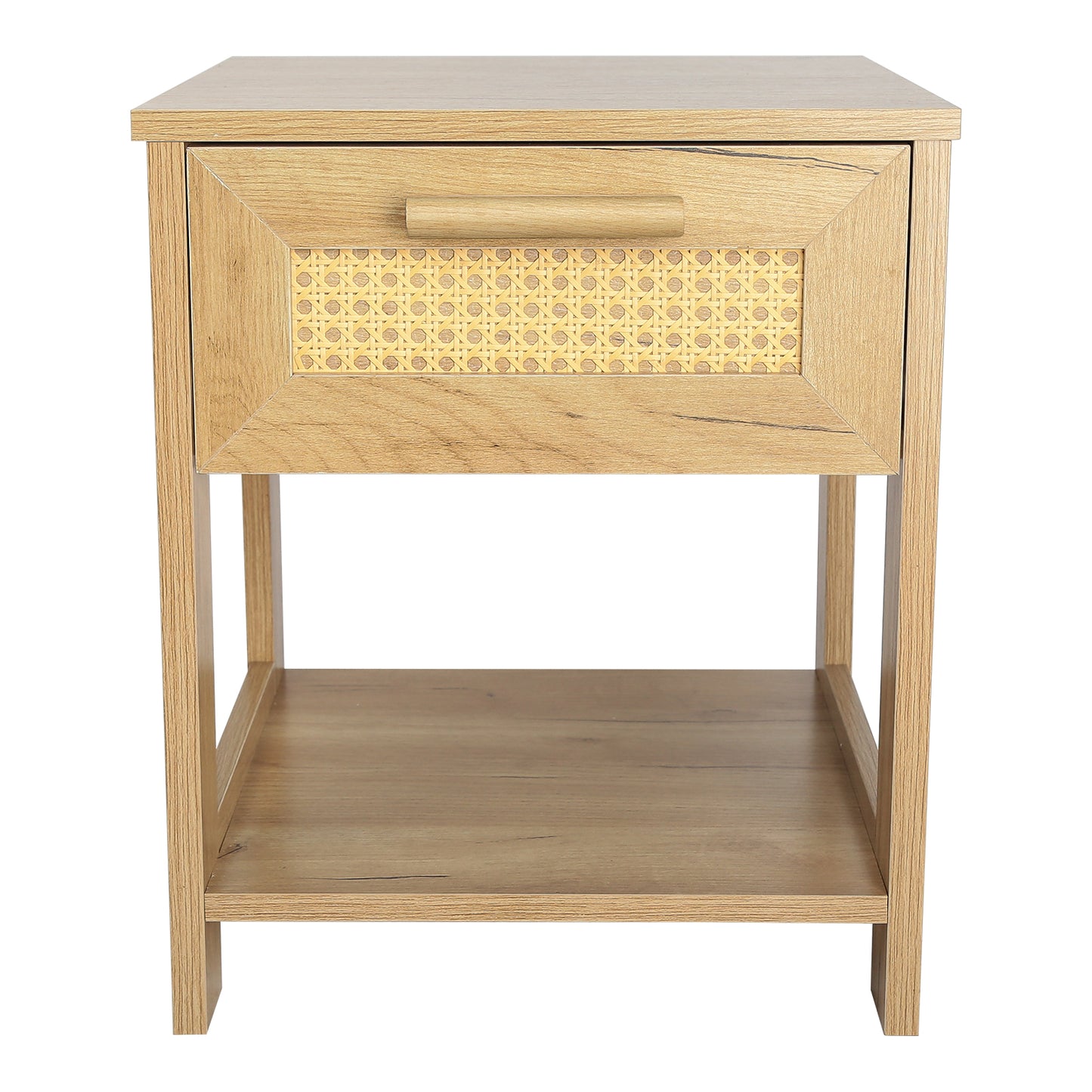 Smuxee Classic Wood Rattan Nightstand with 1 Drawer and Shelf,Side Tables for Living Room