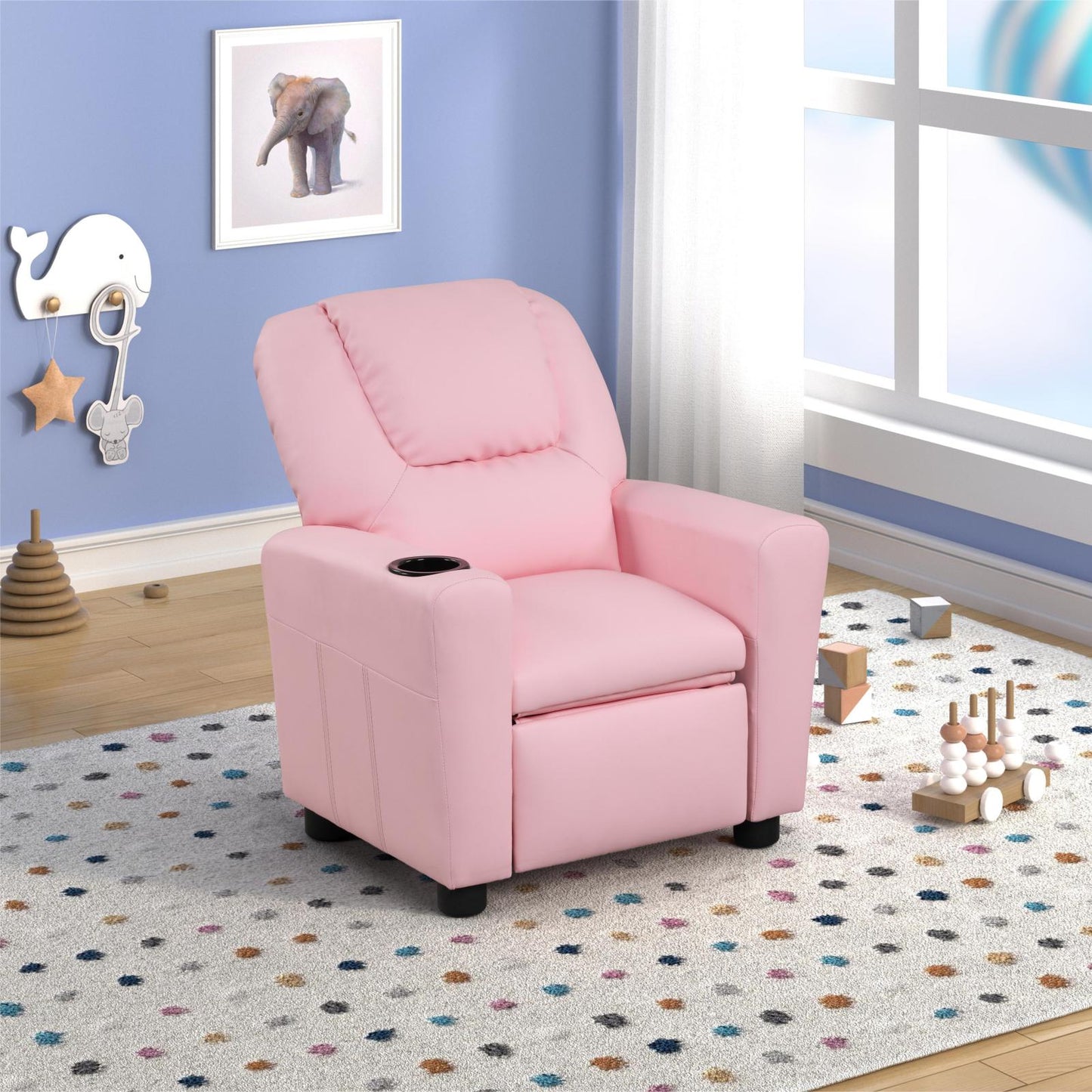 Smuxee Leather Kids Recliner with Cup Holder,Kids Toddler Game Chairs Sofa for Boys or Girls