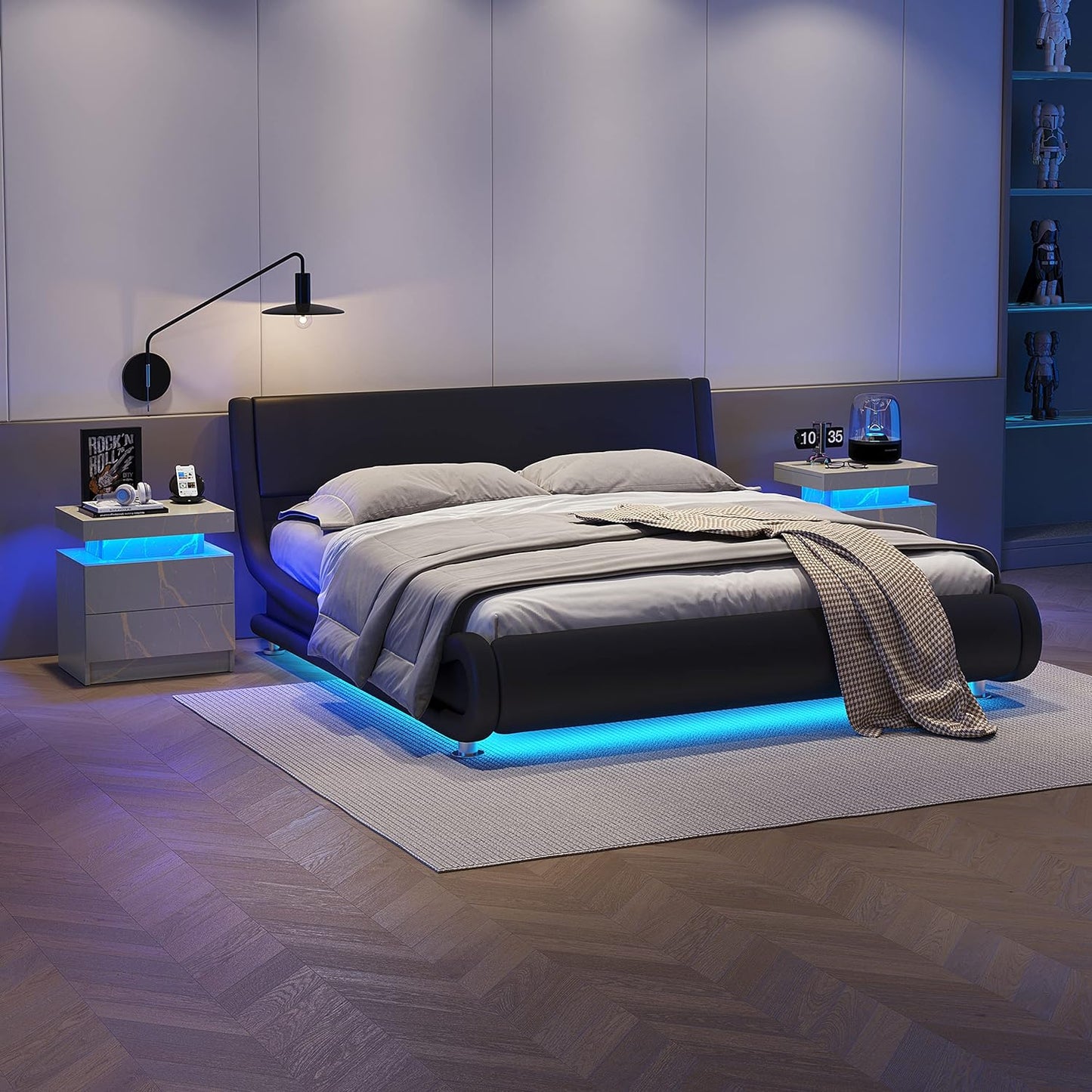 Smuxee Modern Wood LED Nightstand with 2 Drawers, End Tables for Living Room or Bedroom