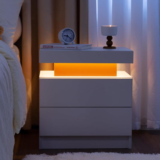 Algherohein Bedroom LED Nightstand with 2 Drawers,End Tables Side Tables for Living Room