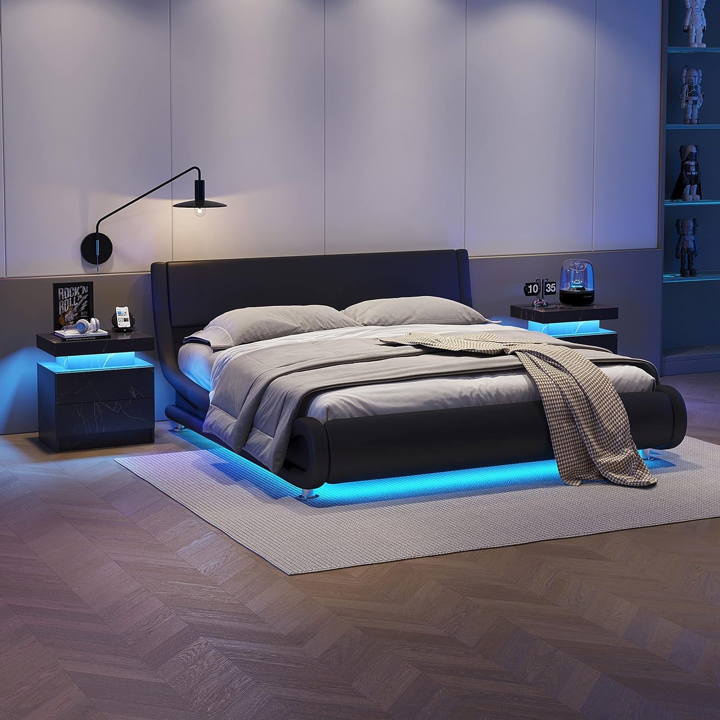 Smuxee Modern Wood LED Nightstand with 2 Drawers, End Tables for Living Room or Bedroom