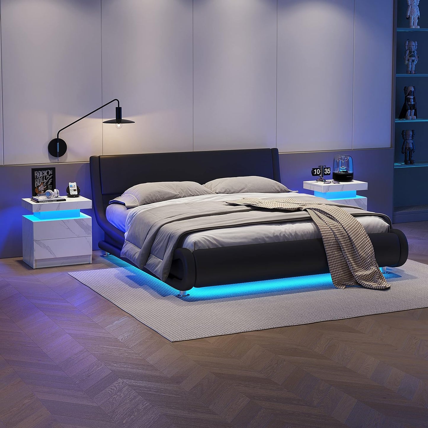 Smuxee Modern Wood LED Nightstand with 2 Drawers, End Tables for Living Room or Bedroom