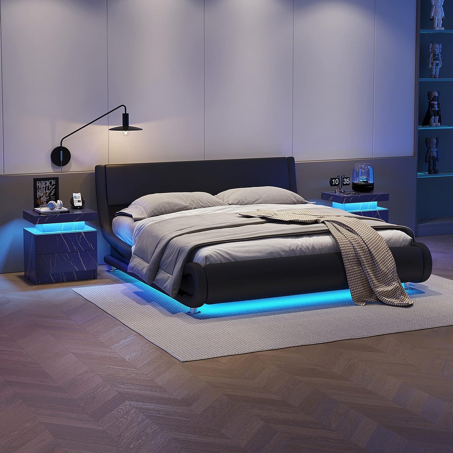 Smuxee Modern Wood LED Nightstand with 2 Drawers, End Tables for Living Room or Bedroom