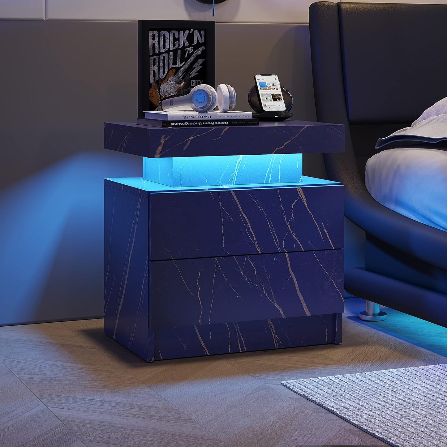 Algherohein Bedroom LED Nightstand with 2 Drawers,End Tables Side Tables for Living Room